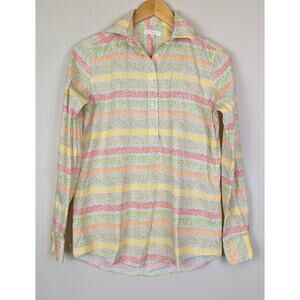 Ann Mashburn Floral Stripe Popover Cotton Blouse S
